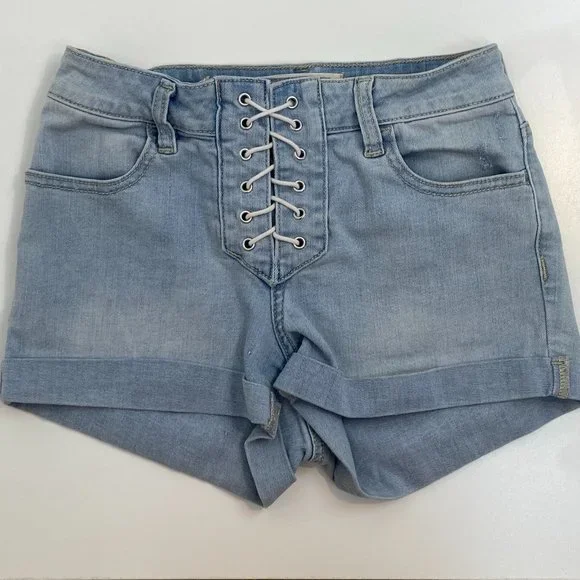 PacSun High-Rise Super Stretch Shortie Shorts Lace Up - Picture 2 of 4